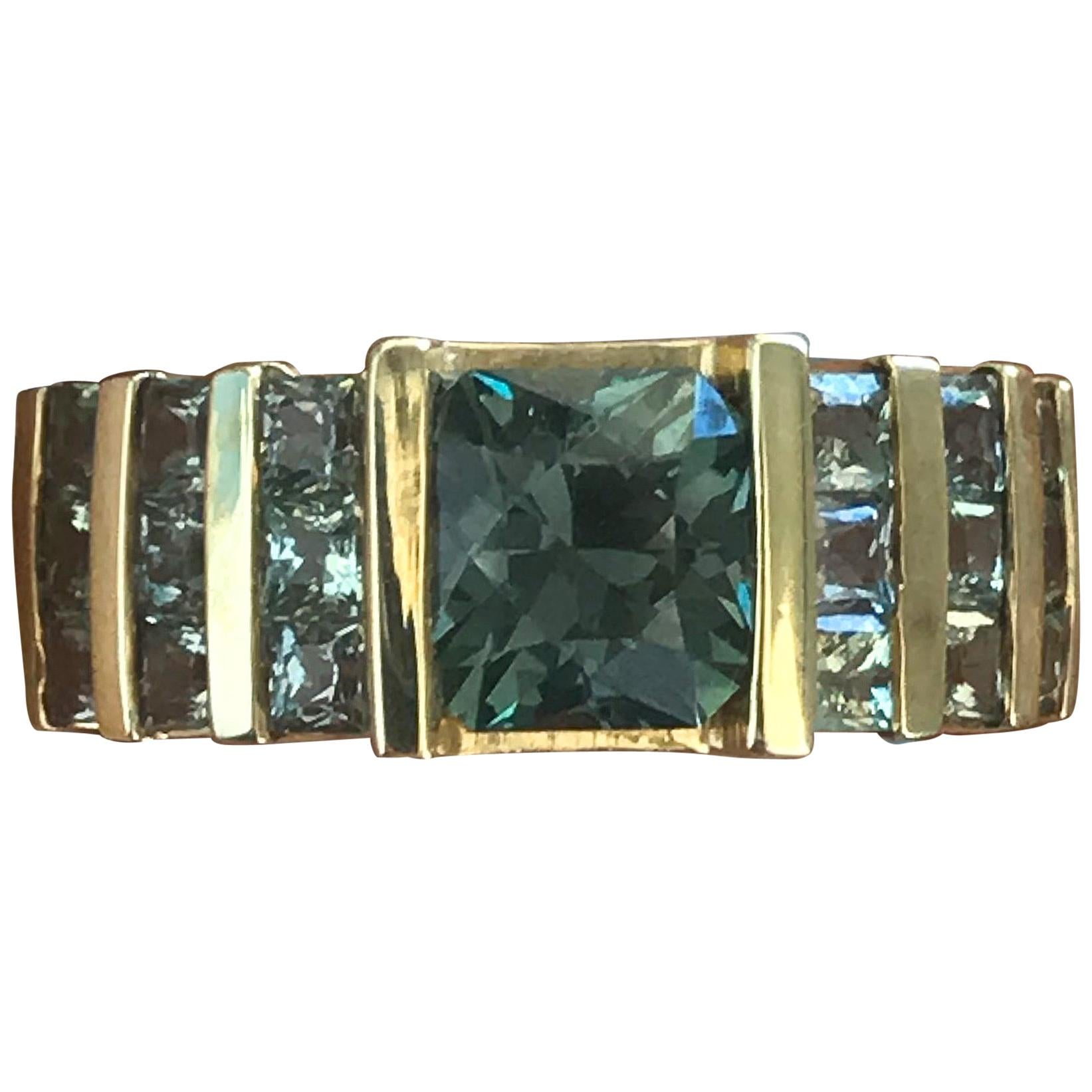 2 Carat Approximate Asscher Green Sapphire and Diamond Ring, Ben Dannie im Angebot