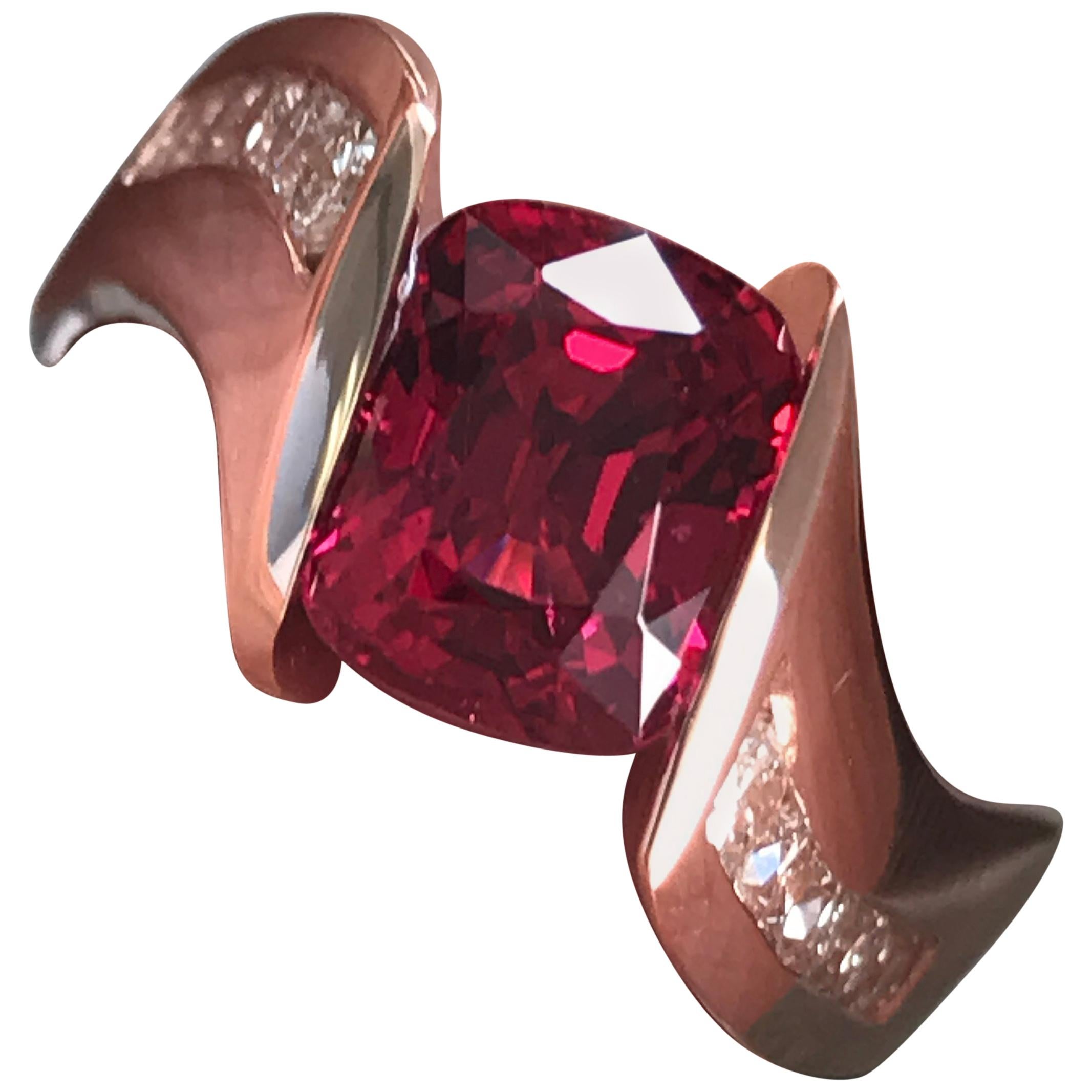 2 Carat Approximate Cushion Pink Spinel Rose Gold Ring, Ben Dannie