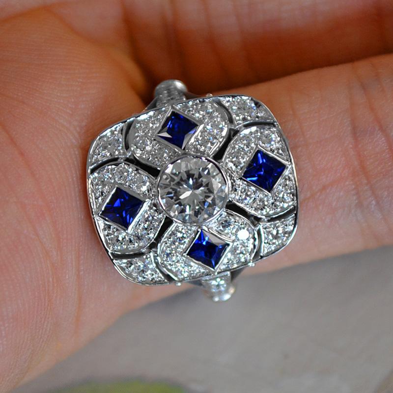 Modern 2 Carat Approximate Diamond and Blue Sapphire Cocktail Ring, Ben Dannie For Sale