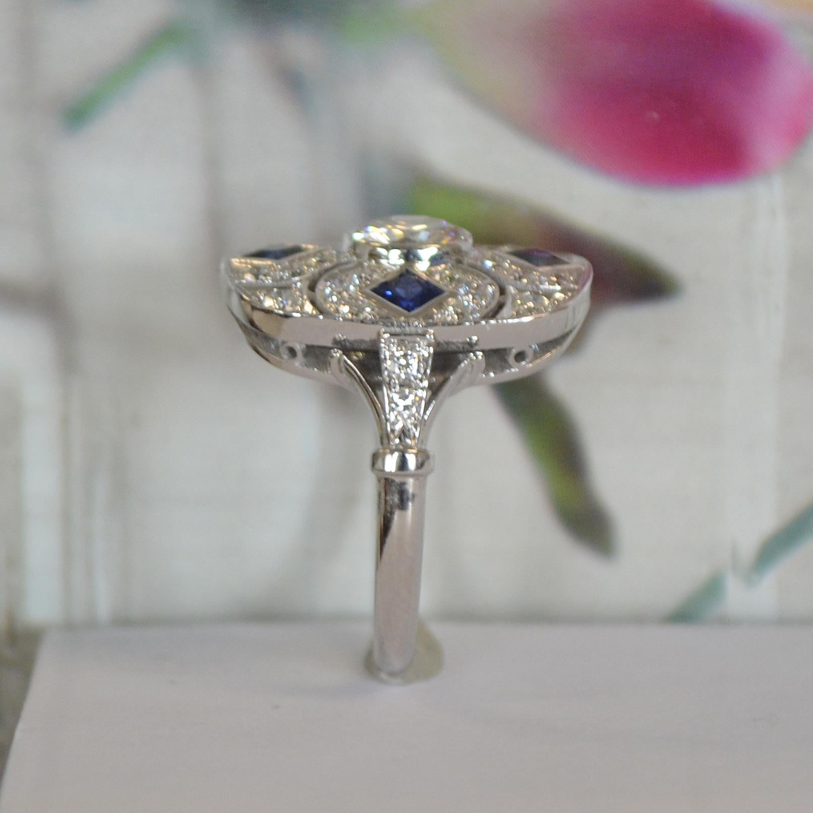 Round Cut 2 Carat Approximate Diamond and Blue Sapphire Cocktail Ring, Ben Dannie For Sale