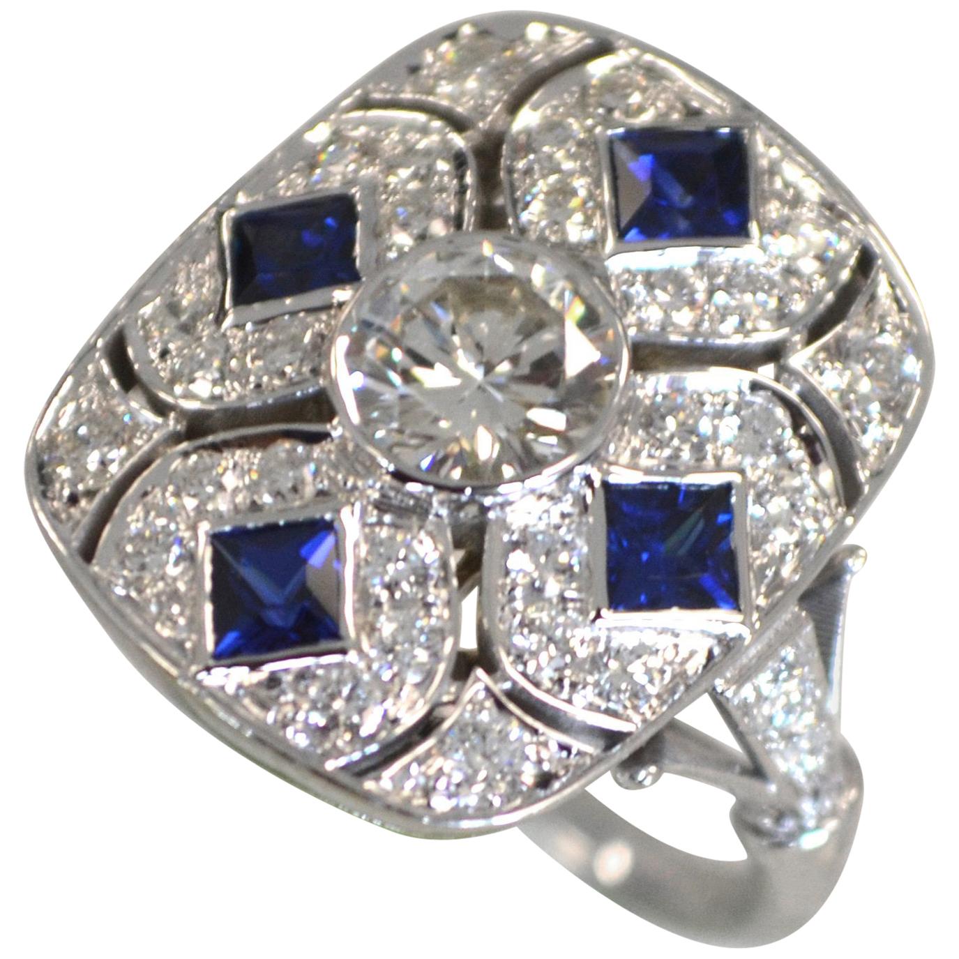 2 Carat Approximate Diamond and Blue Sapphire Cocktail Ring, Ben Dannie