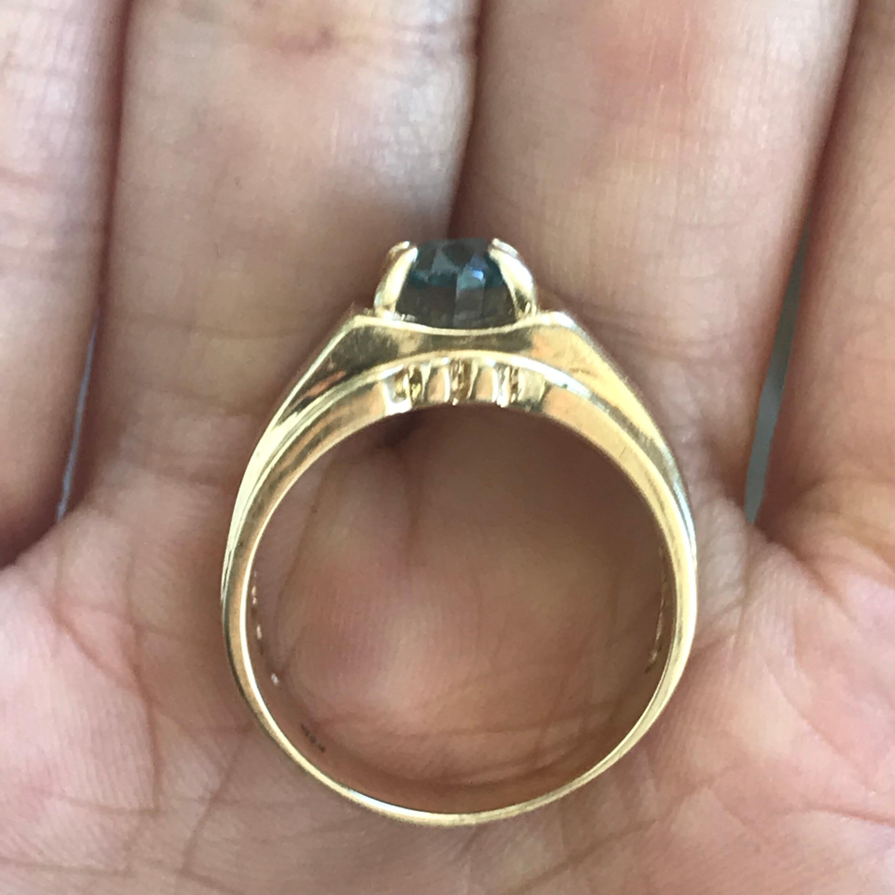 Modern 2 Carat Approximate Oval Blue Zircon in 14 Karat Gold Men's Ring, Ben Dannie For Sale