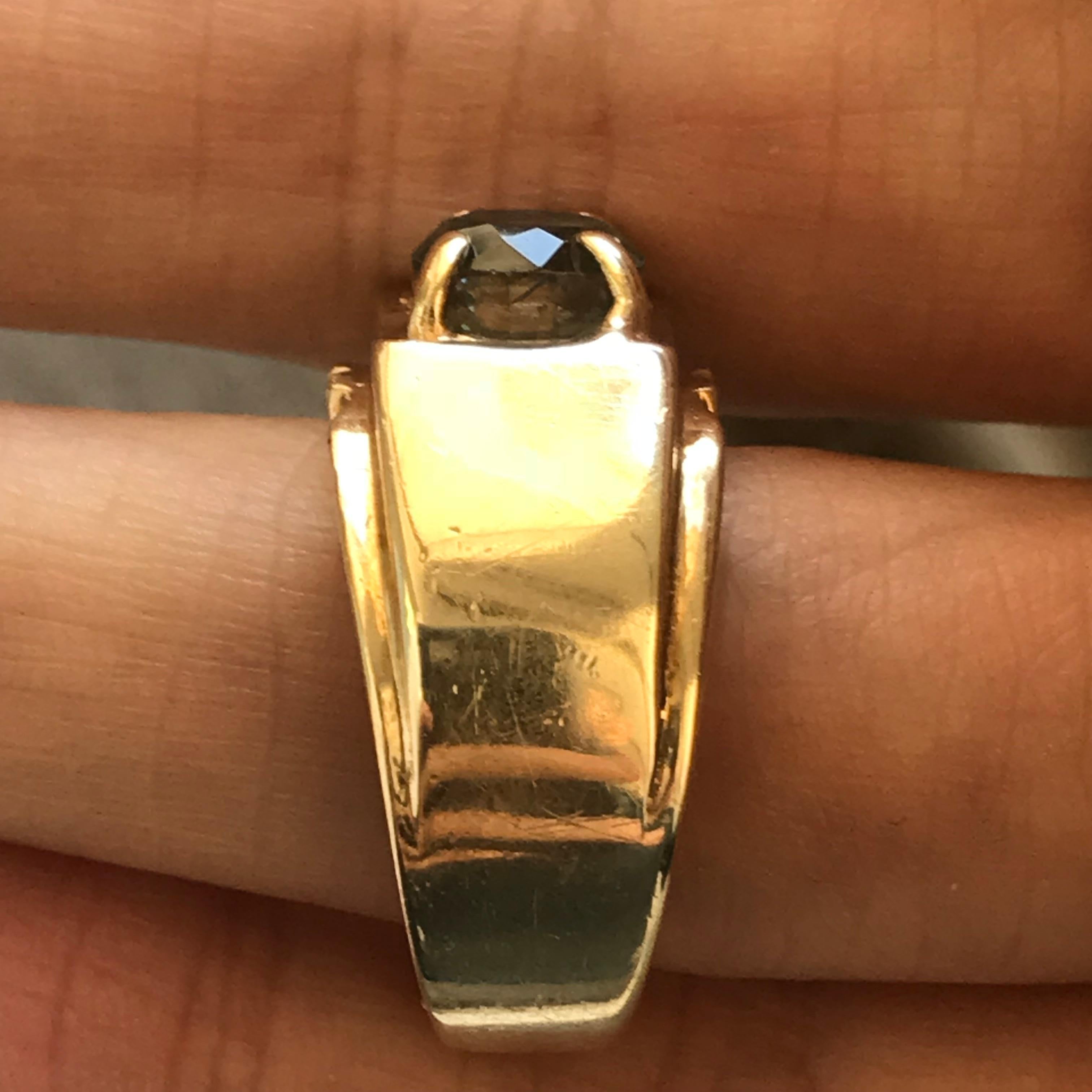 2 Carat Approximate Oval Blue Zircon in 14 Karat Gold Men's Ring, Ben Dannie For Sale 2