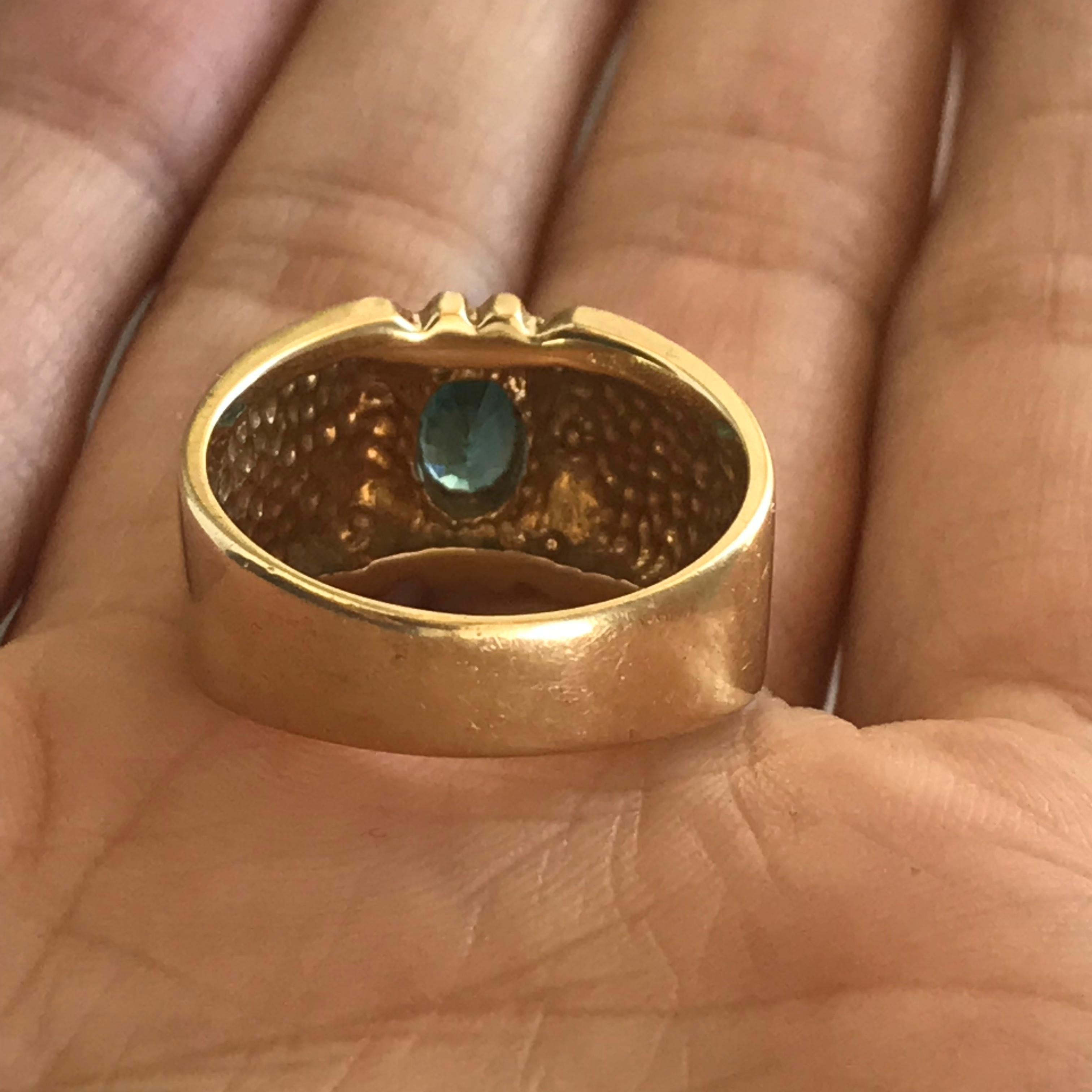 2 Carat Approximate Oval Blue Zircon in 14 Karat Gold Men's Ring, Ben Dannie For Sale 3