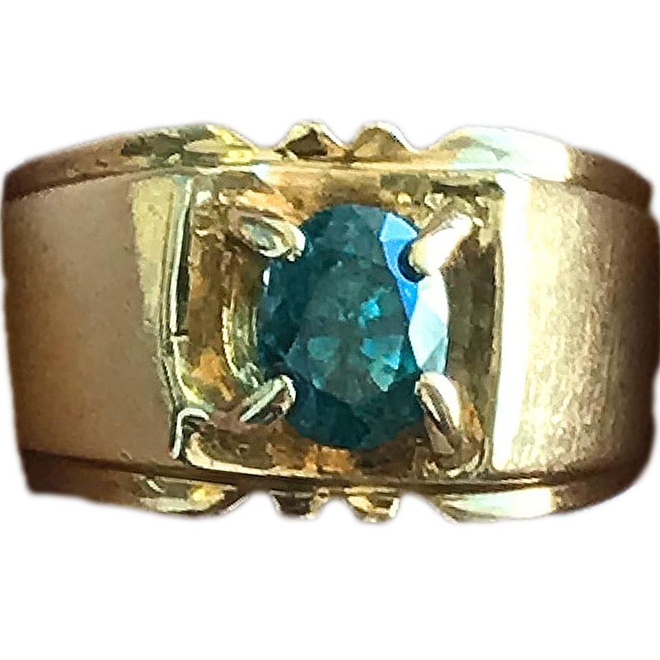 2 Carat Approximate Oval Blue Zircon in 14 Karat Gold Men's Ring, Ben Dannie For Sale