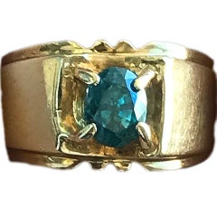 2 Carat Approximate Oval Blue Zircon in 14 Karat Gold Men's Ring, Ben Dannie