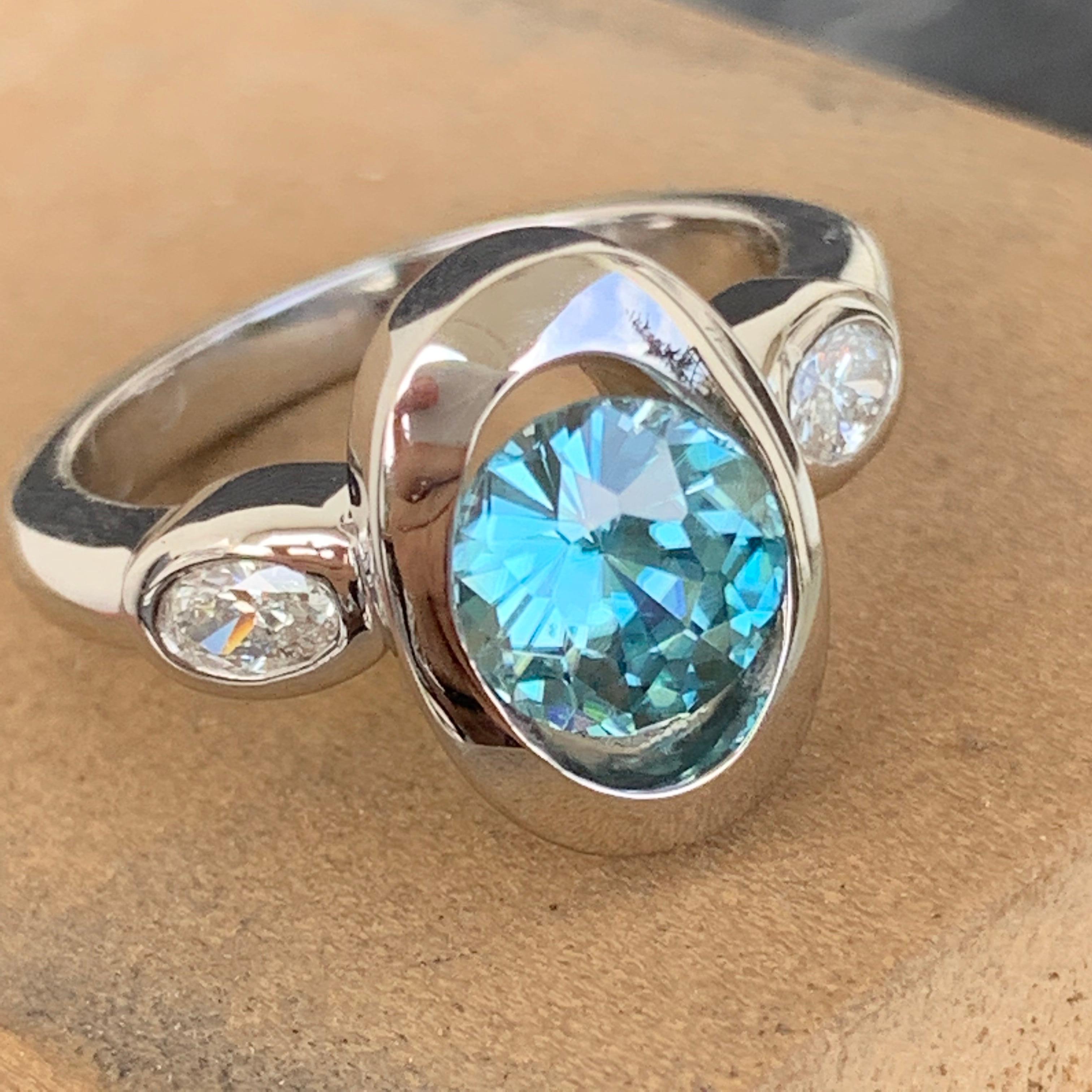 2 Carat Approximate Round Blue Topaz and Diamond Ring, Ben Dannie Design For Sale 1