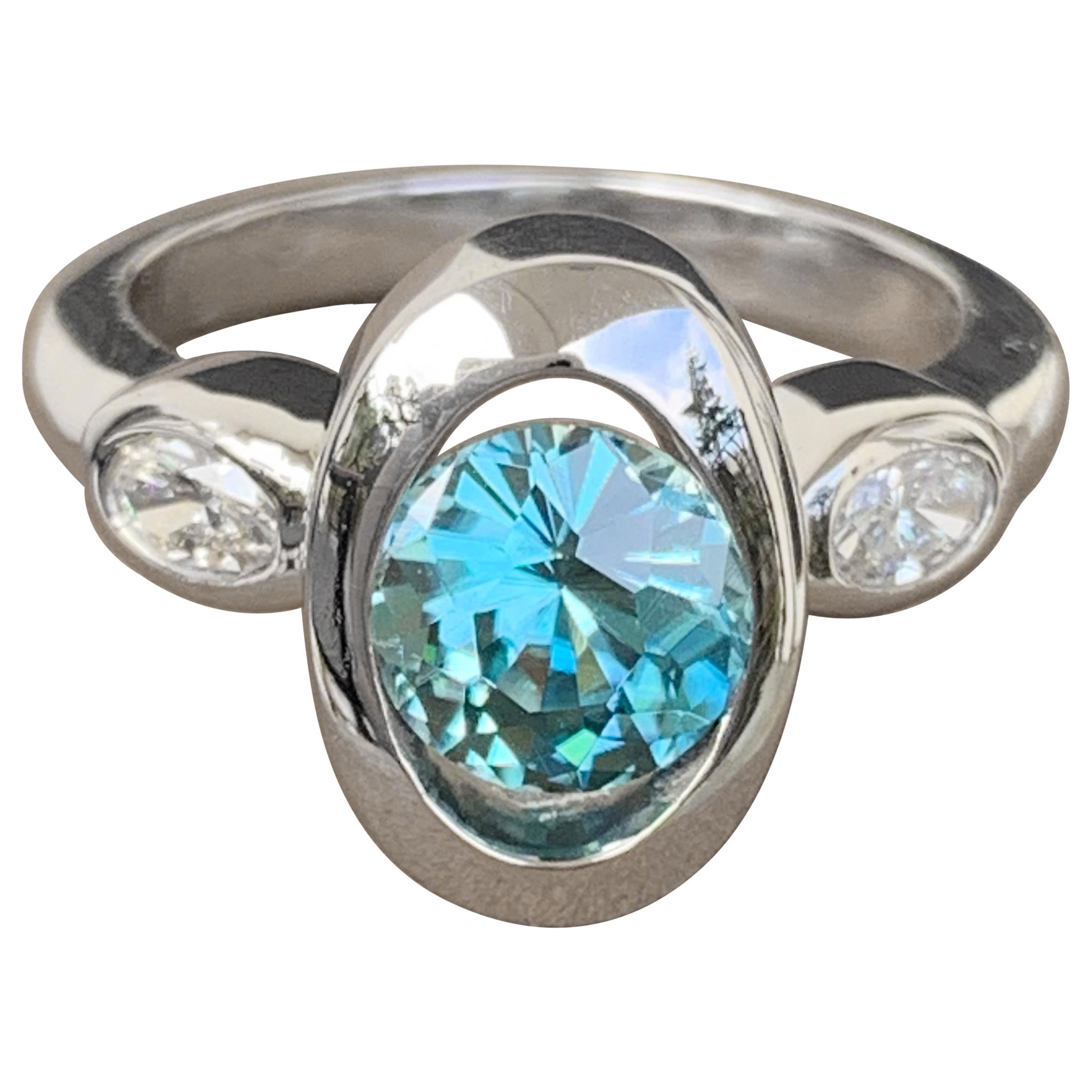 2 Carat Approximate Round Blue Topaz and Diamond Ring, Ben Dannie Design For Sale