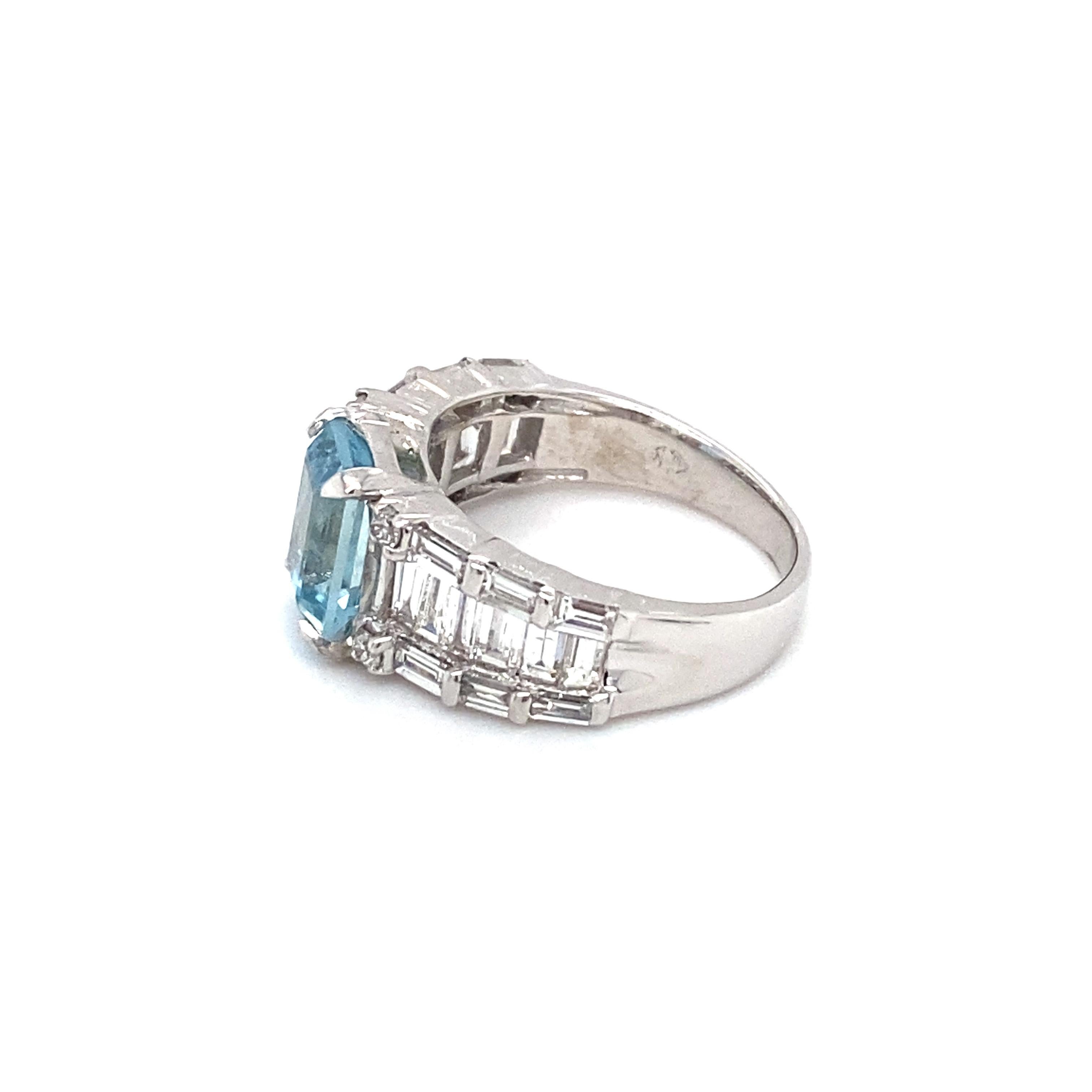 Emerald Cut 2 Carat Aquamarine and Diamond Ring in 14 Karat Gold For Sale