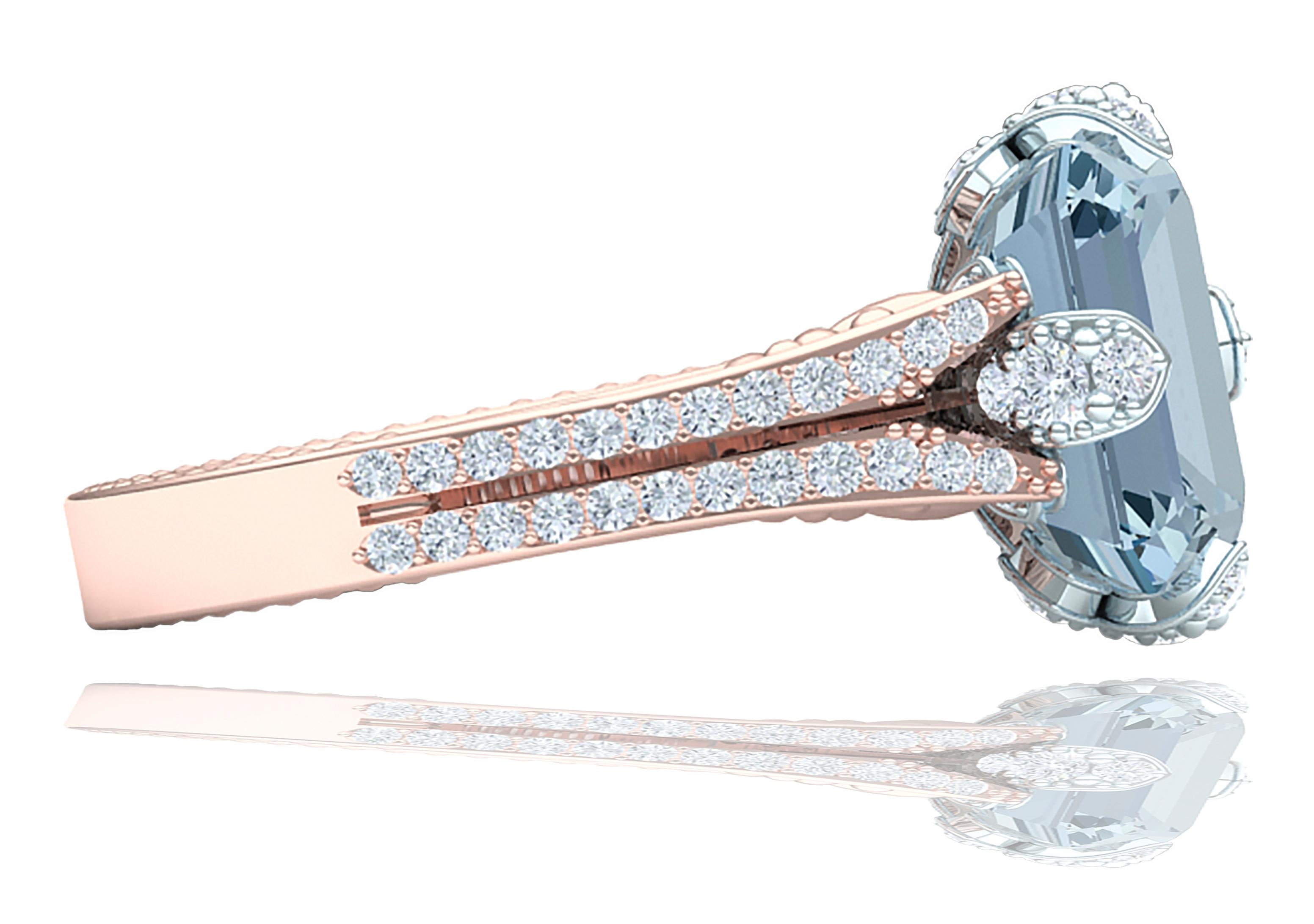 2 Karat Aquamarin und Diamant Roségold Platin Ring (Moderne) im Angebot