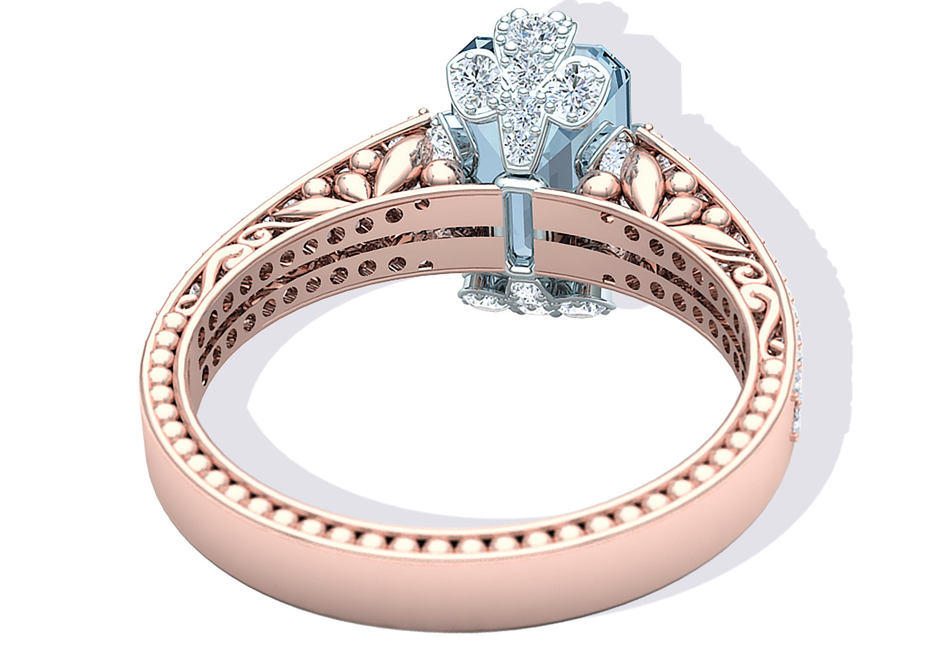 2 Karat Aquamarin und Diamant Roségold Platin Ring für Damen oder Herren im Angebot