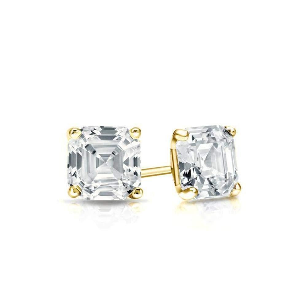 Each stone is 1 carat which makes the total of 2 carat mounted in either screw back or push back 18k white gold. We could customize the metal in yellow and rose gold as well as platinum 950. GH-VS1