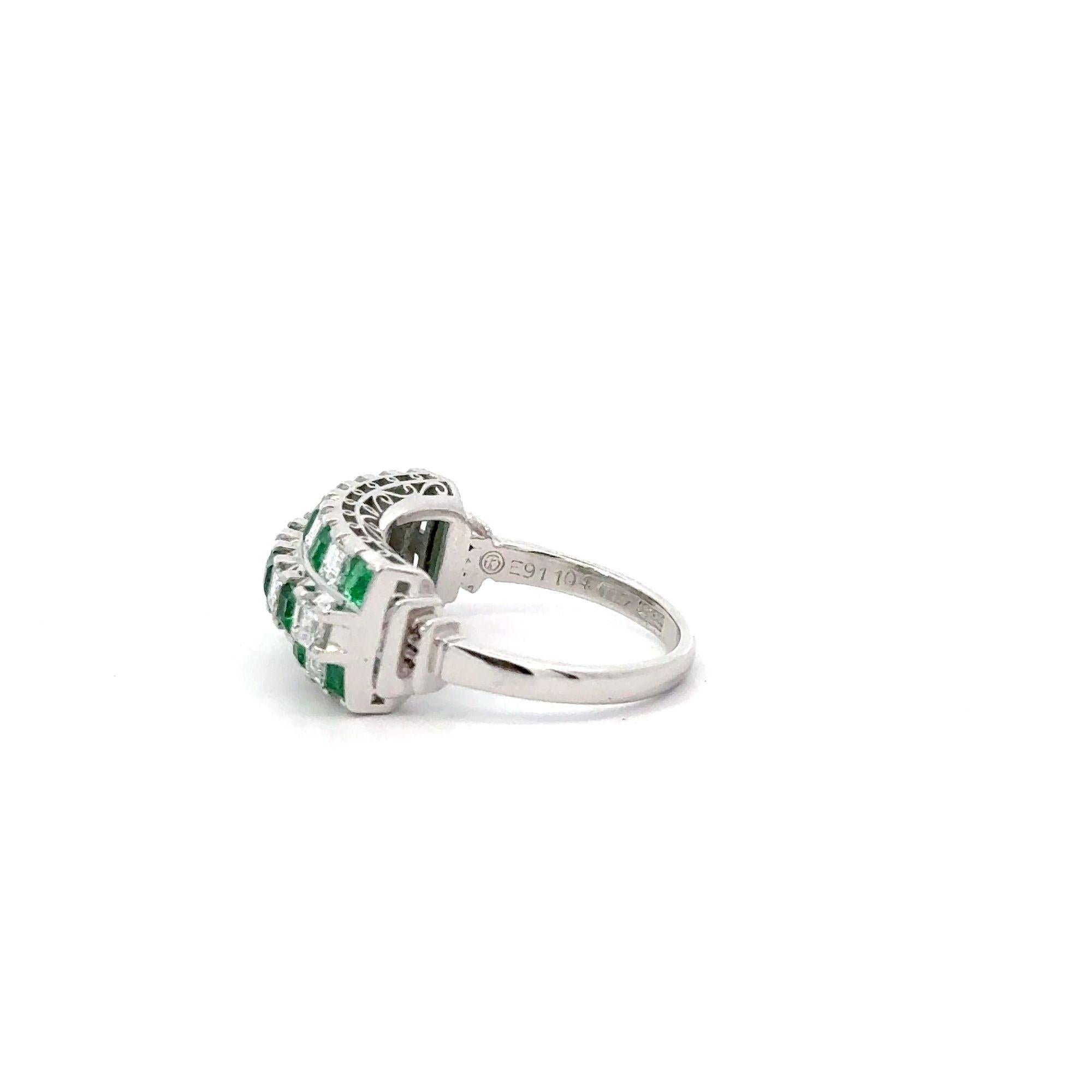 Bague à damier en émeraude et diamant de 2 carats, taille Asscher en vente 5