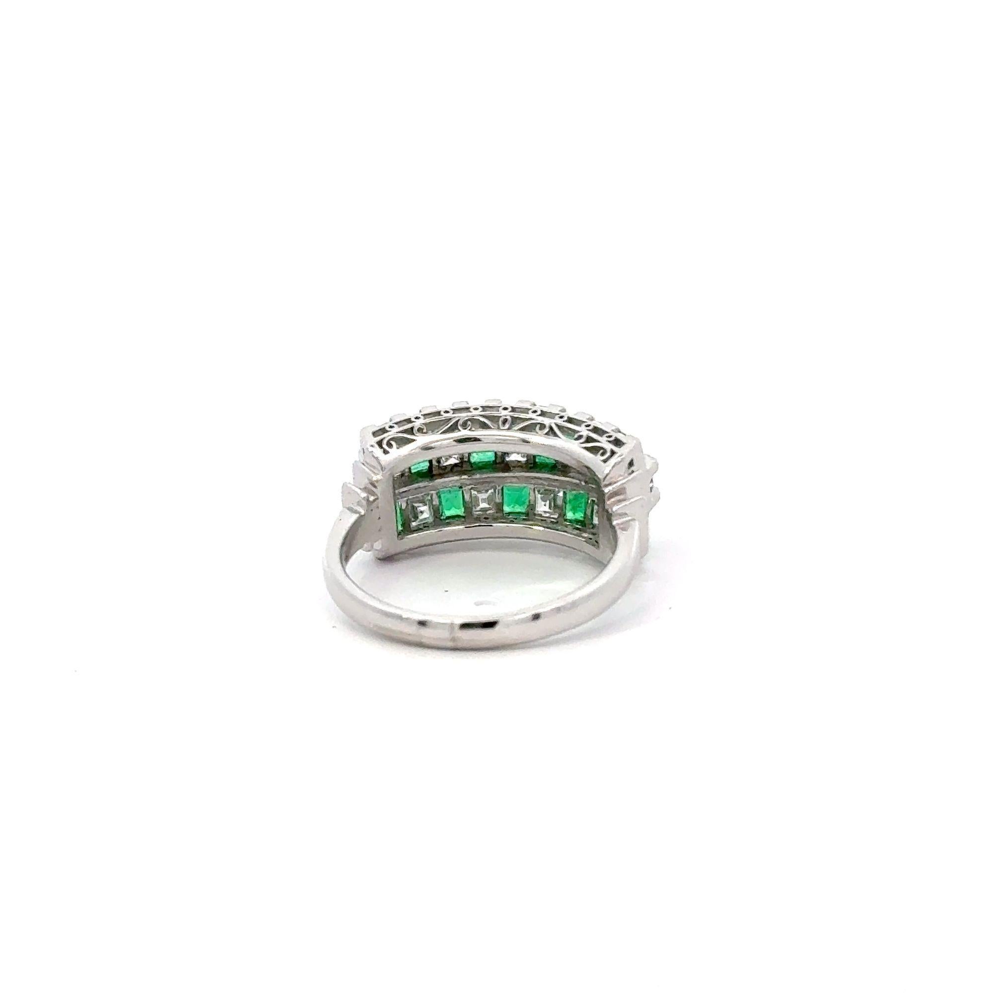 Bague à damier en émeraude et diamant de 2 carats, taille Asscher en vente 6