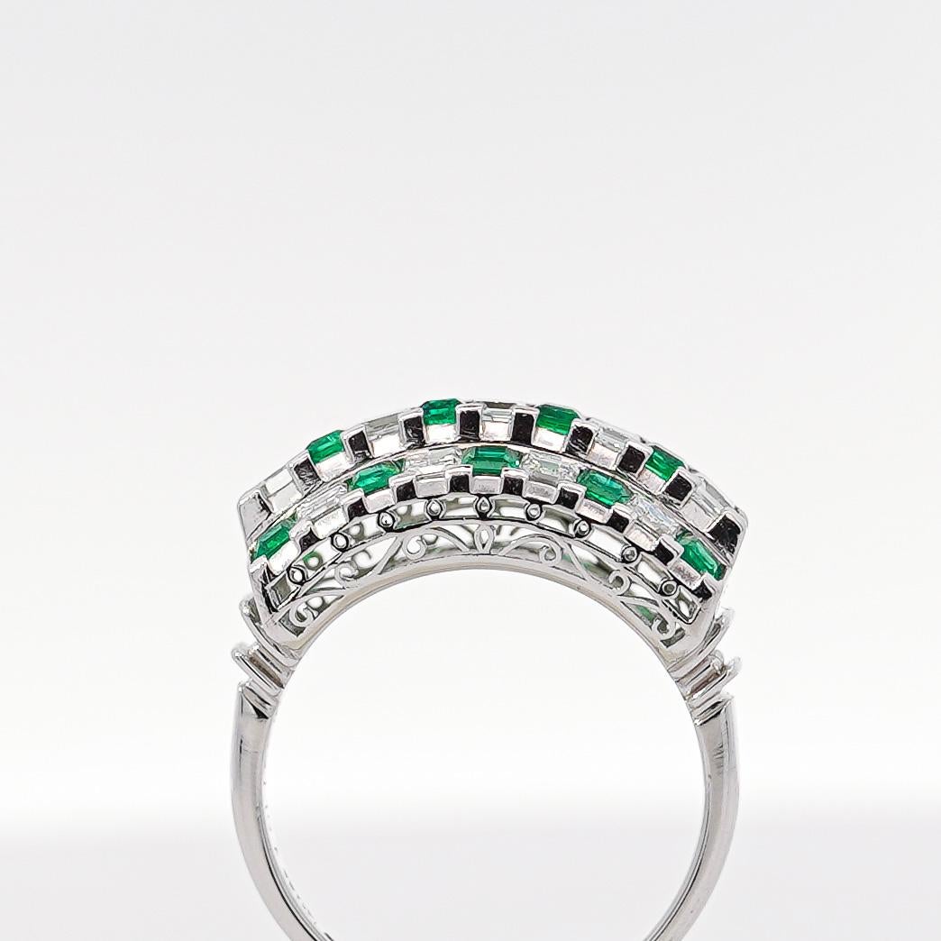 Taille Asscher Bague à damier en émeraude et diamant de 2 carats, taille Asscher en vente