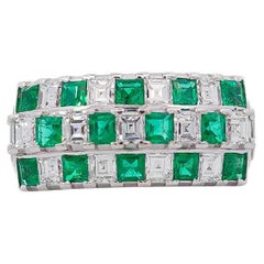 2 Carat Asscher Cut Emerald & Diamond Checkerboard Statement Ring