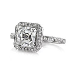 2 Carat Asscher Diamond Ring Brilliant White 14K White Gold Everyday Royalty