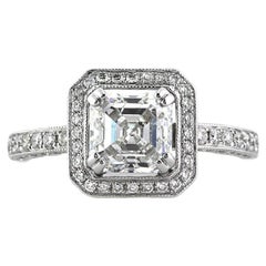 2 Carat Asscher Diamond Ring Brilliant White 14K White Gold Everyday Royalty