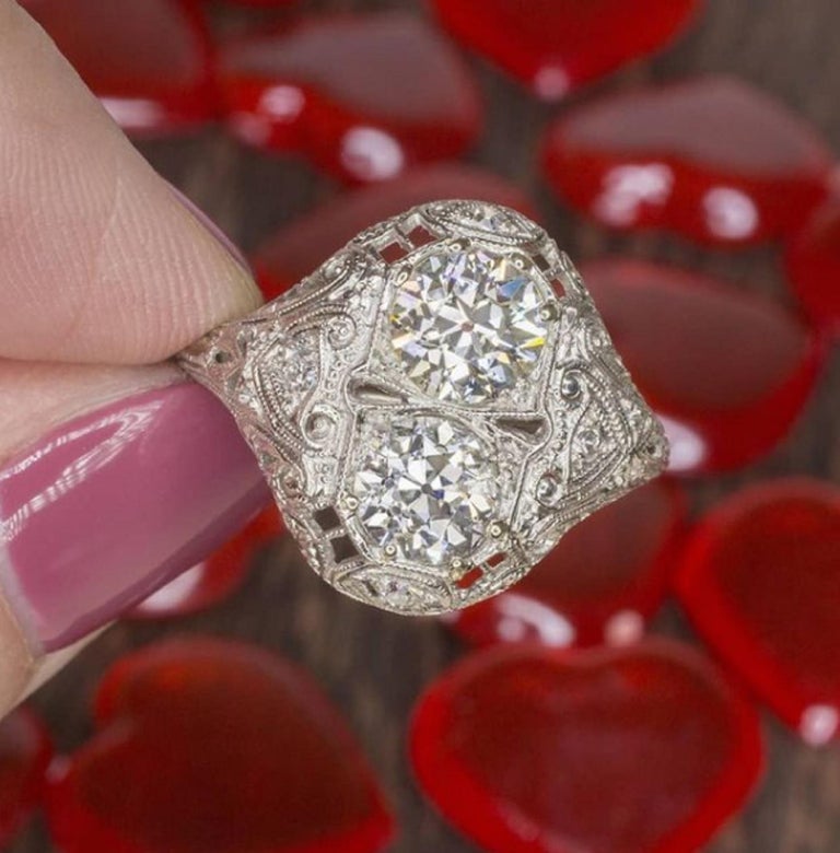 2 Carat Authentic Art Deco Diamond Platinum Ring For Sale at 1stDibs