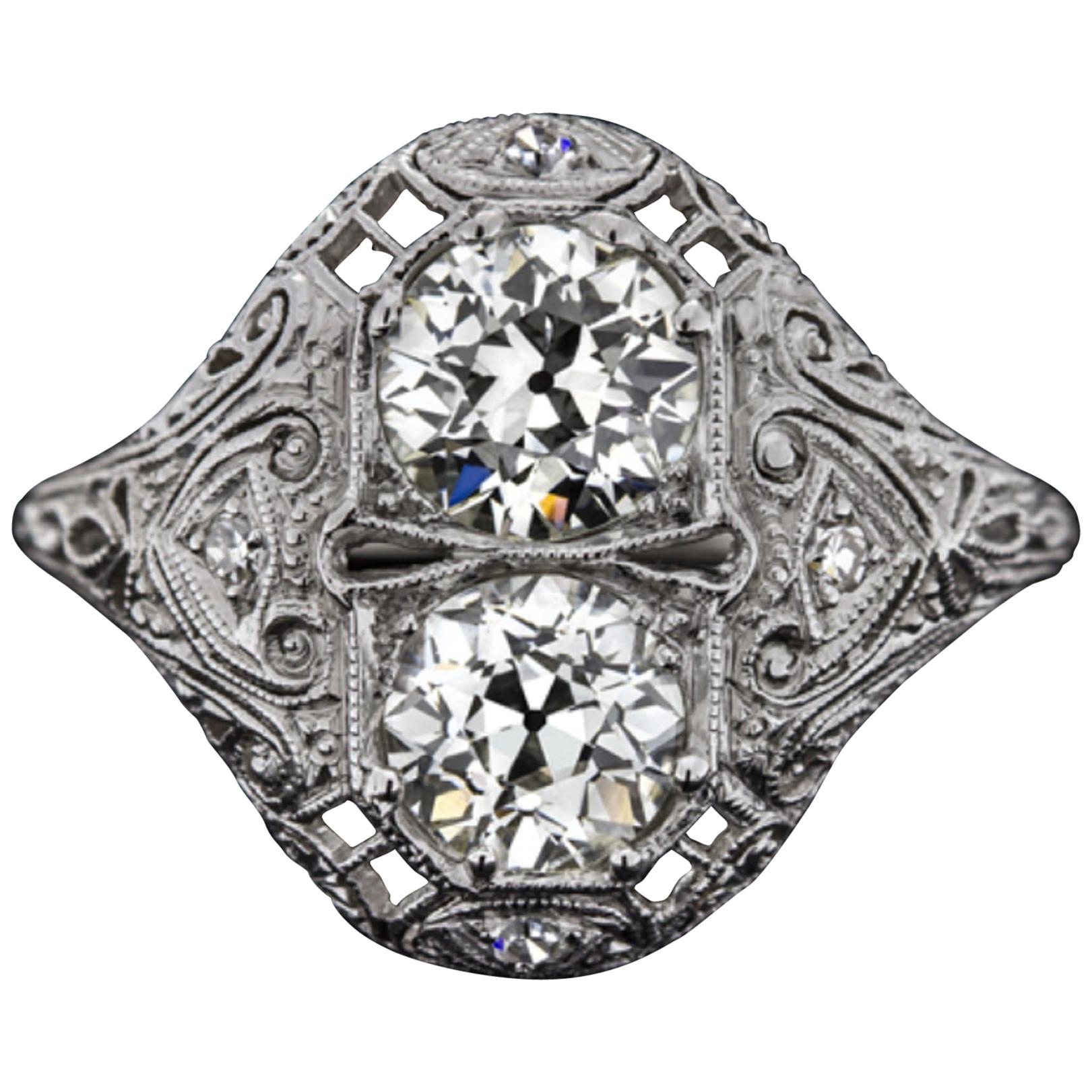 2 Carat Authentic Art Deco Diamond Platinum Ring