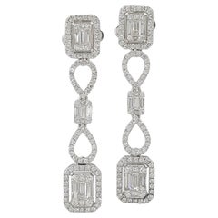 2 Carat Baguette and Round Brilliant Cut Dangle Earrings