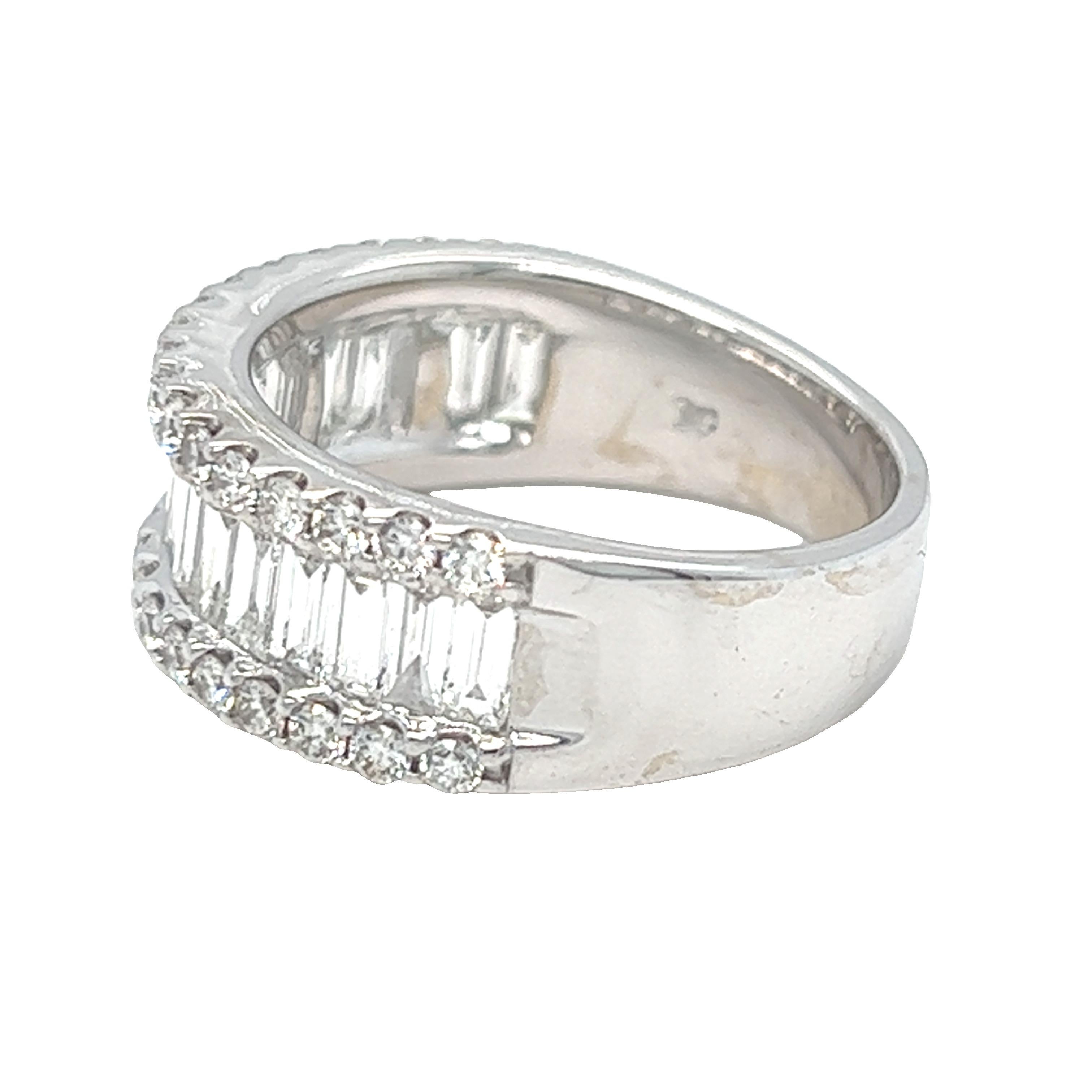 Contemporary 2 carat Baguette and Round Diamond Half Eternity Band Ring 14K White Gold For Sale