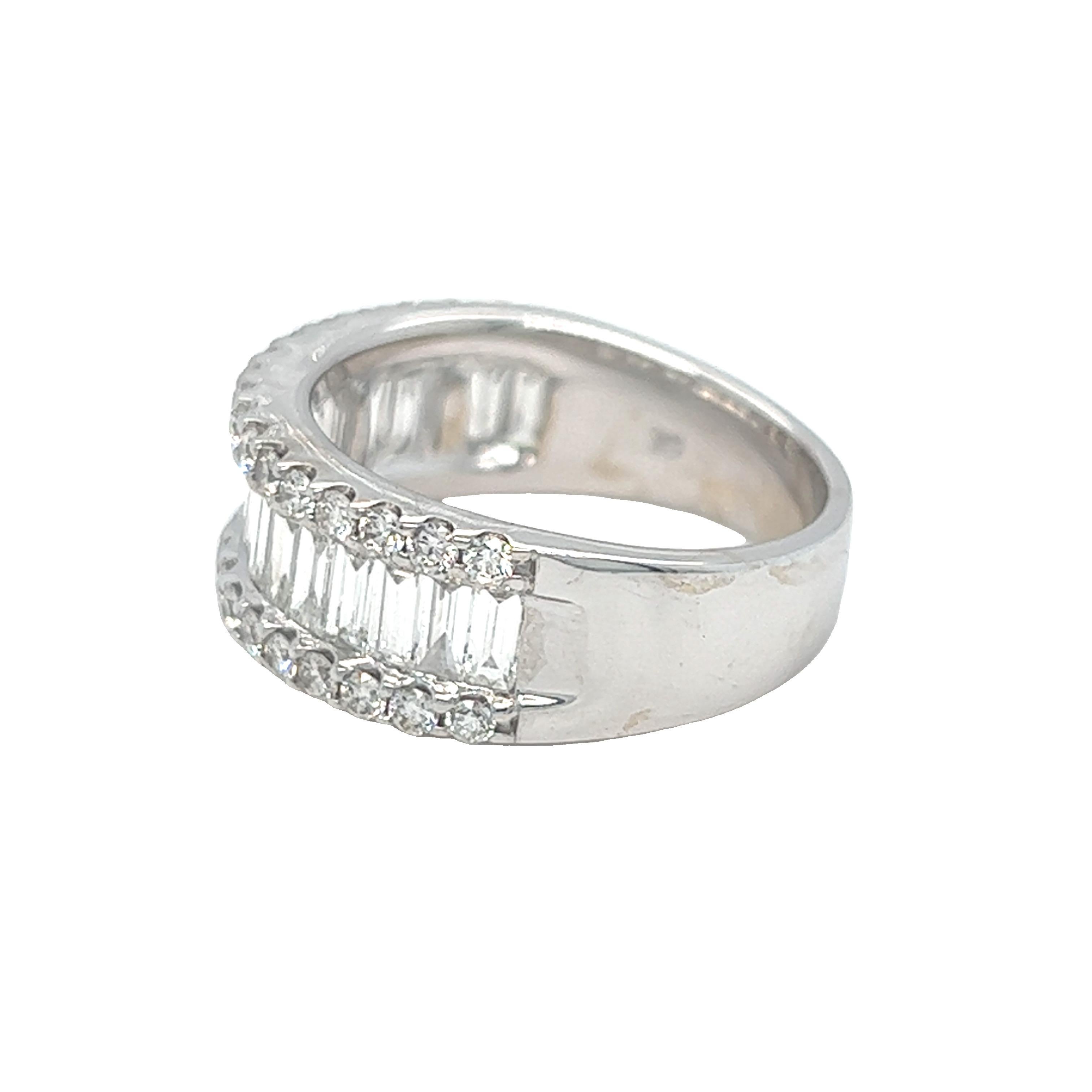 Baguette Cut 2 carat Baguette and Round Diamond Half Eternity Band Ring 14K White Gold For Sale