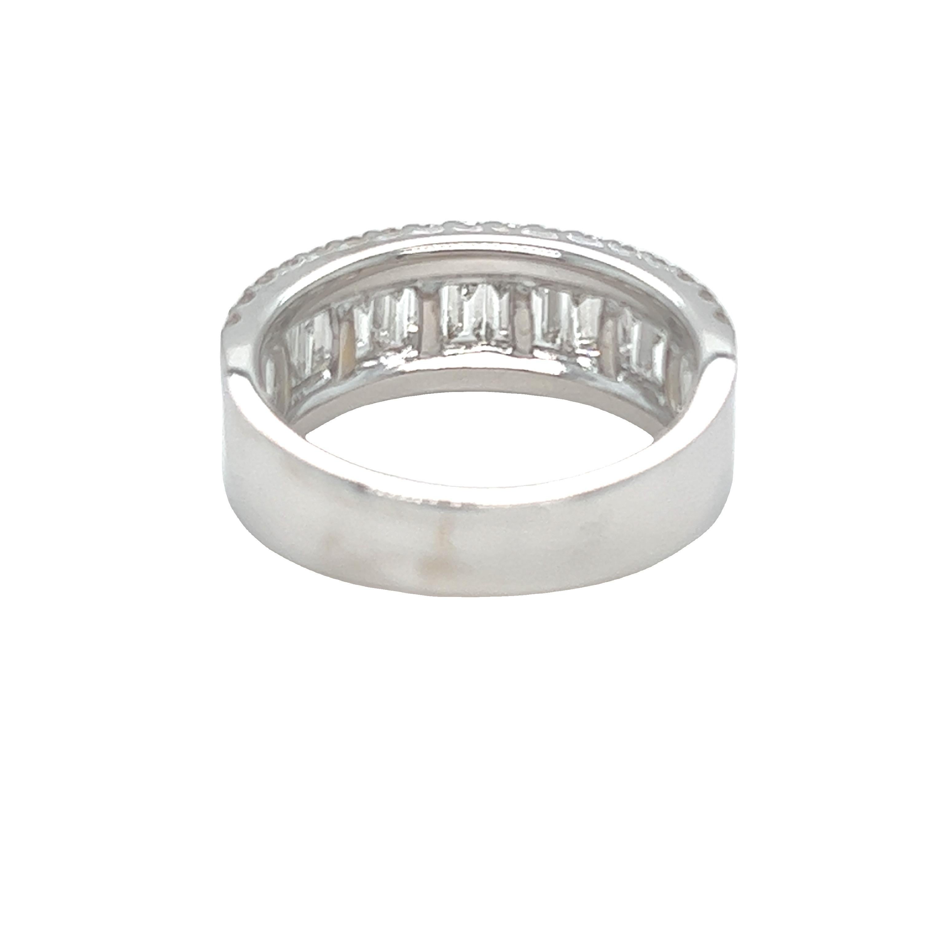 2 carat Baguette and Round Diamond Half Eternity Band Ring 14K White Gold In Excellent Condition For Sale In beverly hills, CA