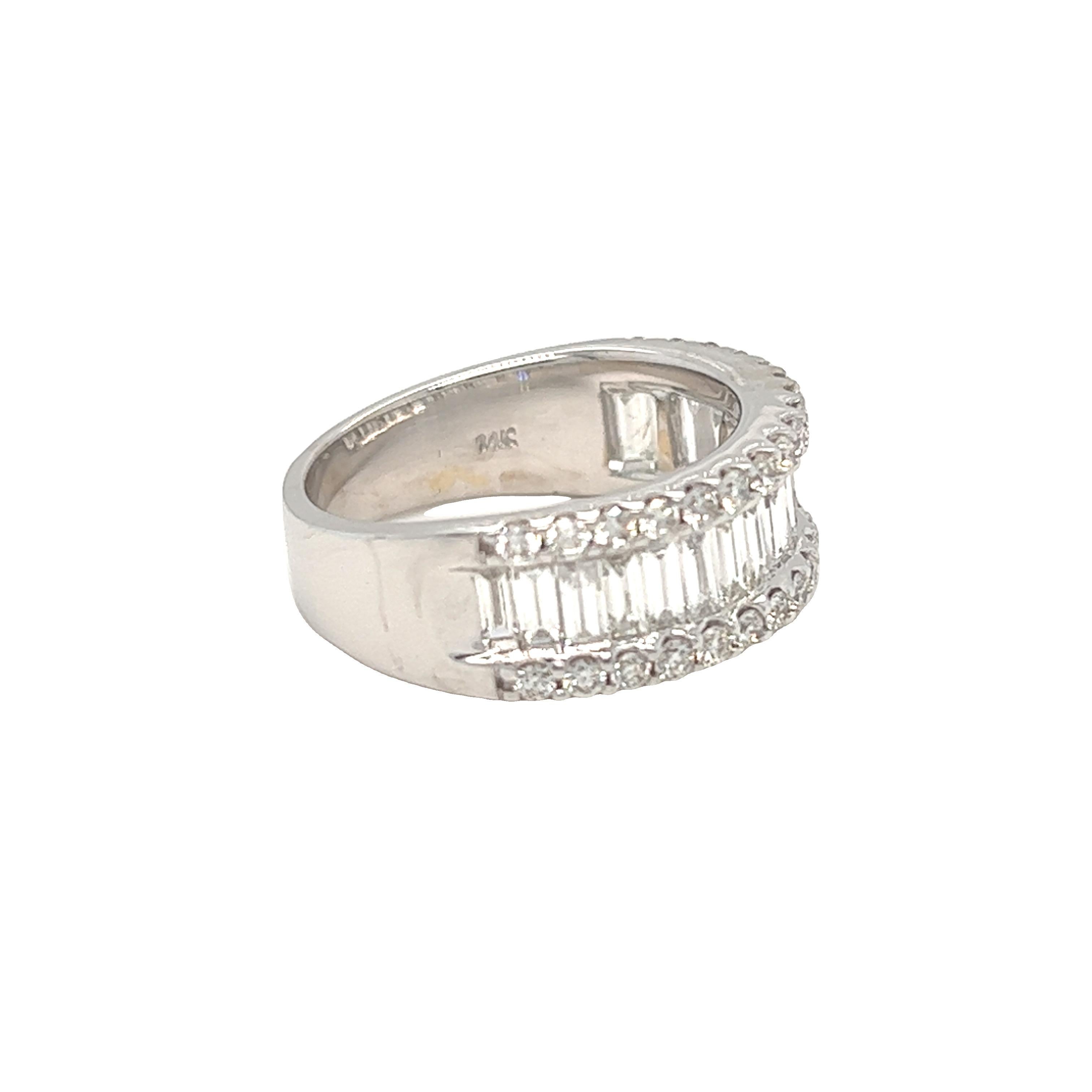 2 carat Baguette and Round Diamond Half Eternity Band Ring 14K White Gold For Sale 1