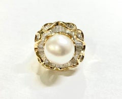 2 Carat Baguette Diamond and South Sea Pearl Ring in 18K