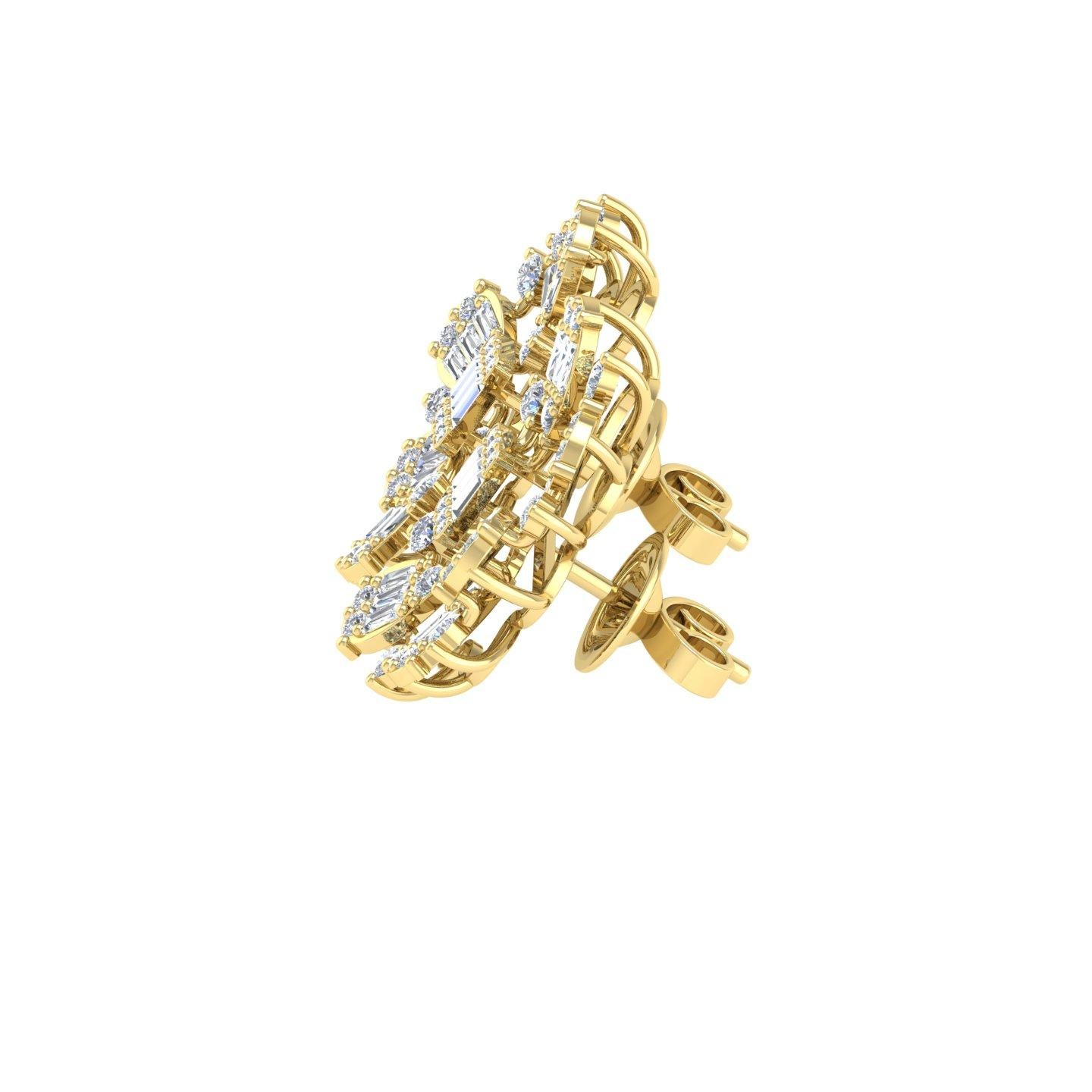 Moderne Boucles d'oreilles demi-lune en or jaune 14 carats avec diamants baguettes de 1,86 carat en vente