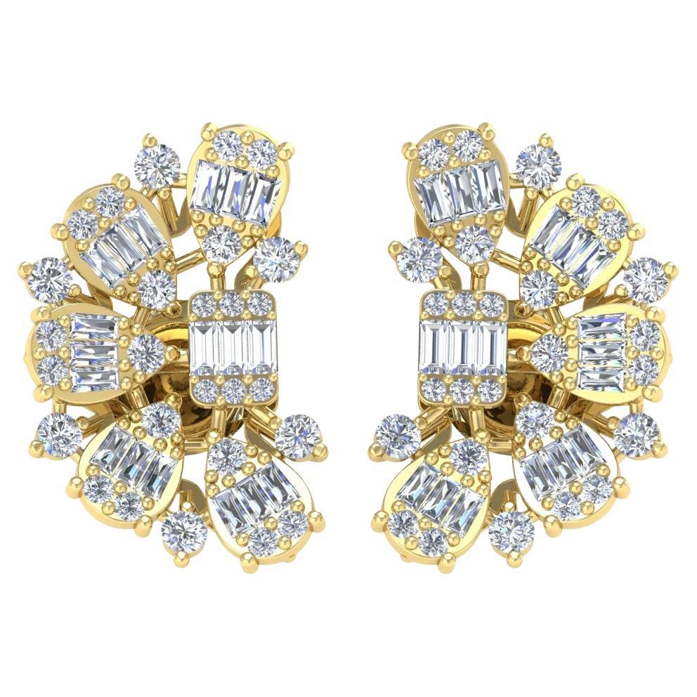 2 Carat Baguette Diamond Half Moon Design Earrings 14 Karat Yellow Gold Jewelry