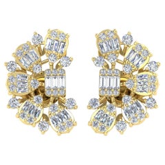 2 Carat Baguette Diamond Half Moon Design Earrings 14 Karat Yellow Gold Jewelry