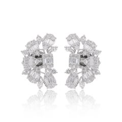 Real 1.86 Carat Baguette Diamond Half Moon Earrings 18 Karat White Gold Jewelry