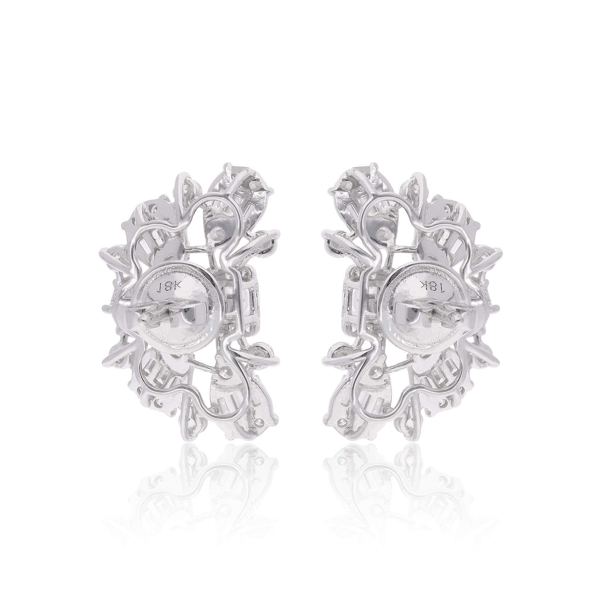 Modern 2 Carat Baguette Diamond Half Moon Design Earrings 18 Karat White Gold Jewelry For Sale