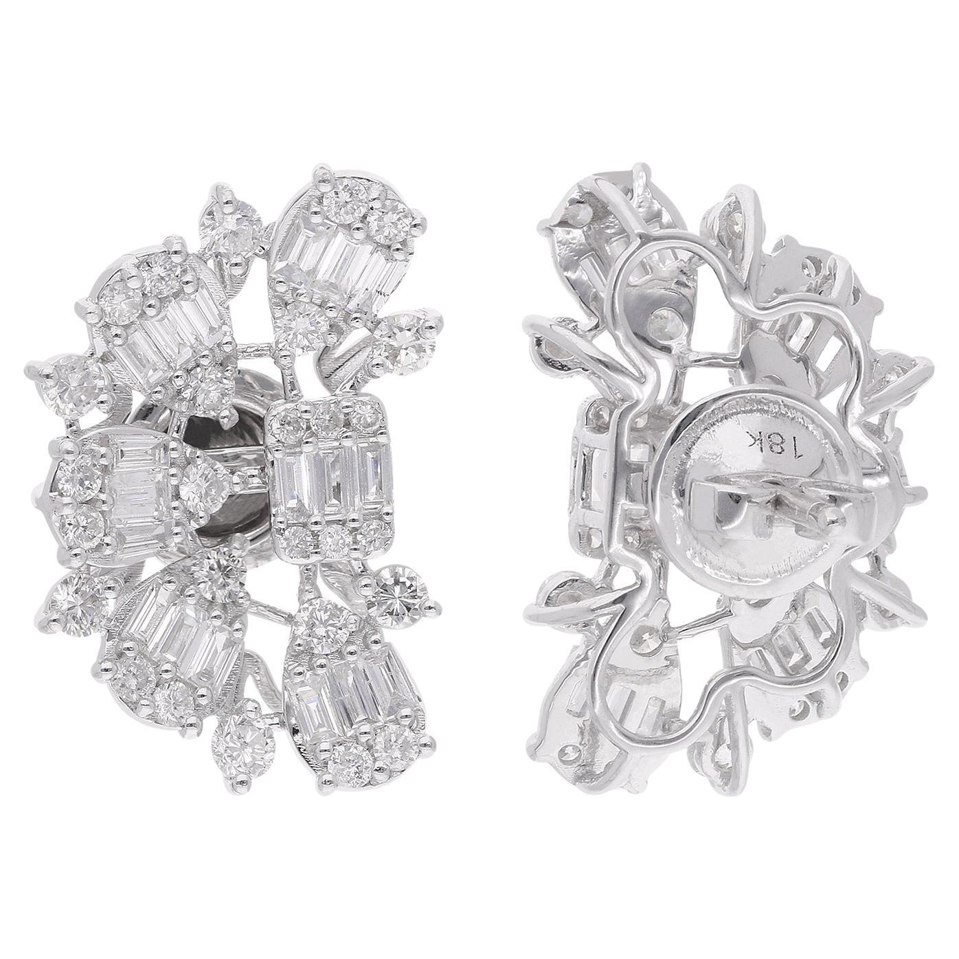 2 Carat Baguette Diamond Half Moon Design Earrings 18 Karat White Gold Jewelry For Sale