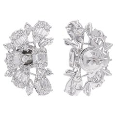2 Carat Baguette Diamond Half Moon Design Earrings 18 Karat White Gold Jewelry