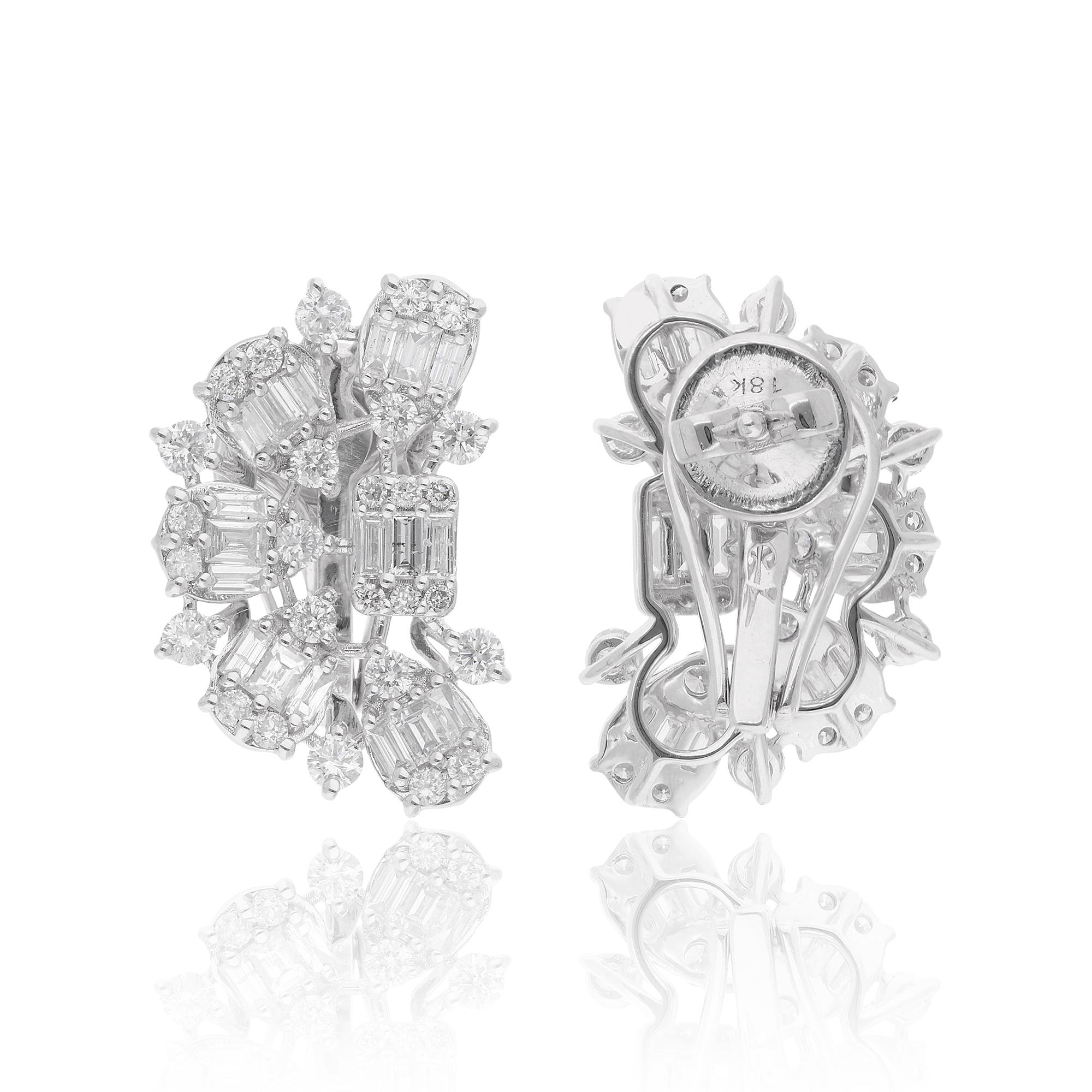 Enter the realm of timeless elegance with these exquisite 2 Carat Baguette & Round Diamond Earrings, meticulously crafted in lustrous 14 Karat White Gold. Handmade with precision and care, these stunning earrings are a celebration of sophistication