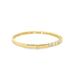 1.94 Carat Bezel Set Emerald Cut Diamond Bangle Bracelet 18K Yellow Gold
