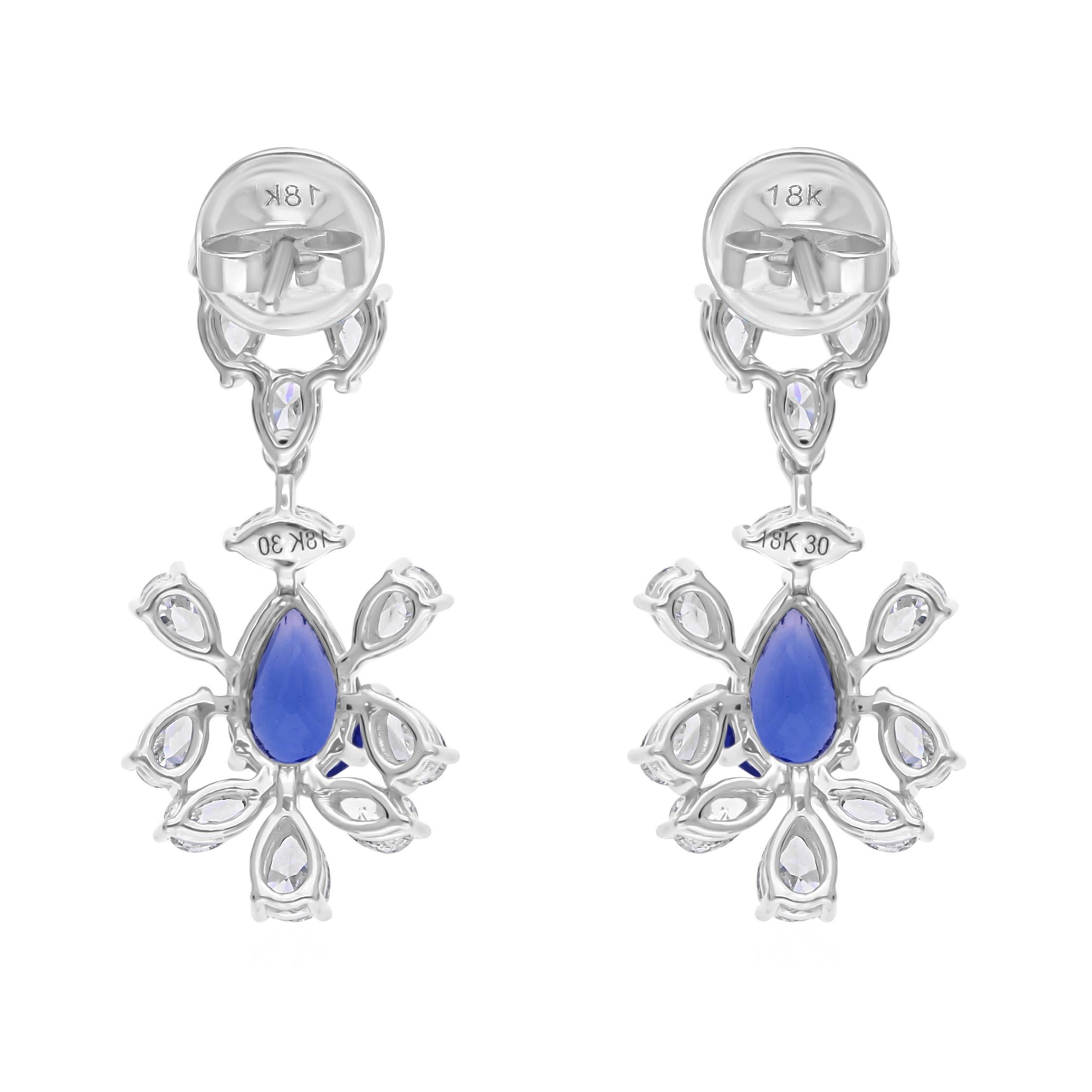 2 Carat Blue Sapphire 2.1 Carat SI/H Diamond Dangle Earrings 18 Karat White Gold In New Condition For Sale In Diera, Dubai
