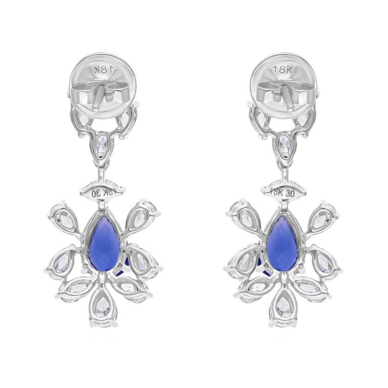 Carat Blue Sapphire Carat SI/H Diamond Dangle Earrings 18