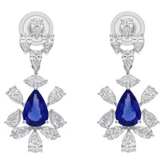 Pendientes Colgantes Zafiro Azul 2,1 Quilates SI/H Oro Blanco 18 Quilates