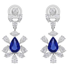 Pendientes Colgantes Zafiro Azul 2,1 Quilates SI/H Oro Blanco 18 Quilates