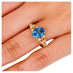 2 Carat Blue Zircon with Diamonds Nature-Inspired Ring in 14K Yellow Gold