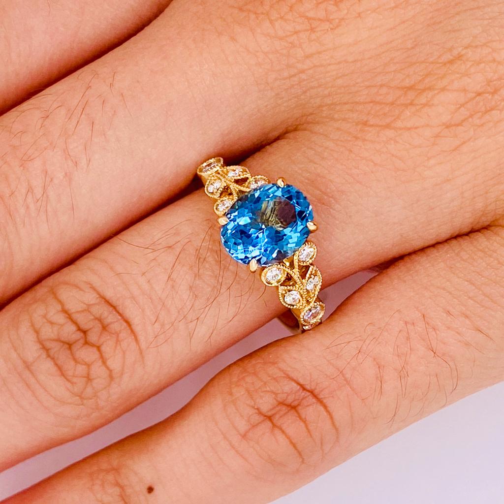 Im Angebot: 2 Karat Blauer Zirkon mit Diamanten Nature-inspirierter Ring aus 14K Gelbgold () 6