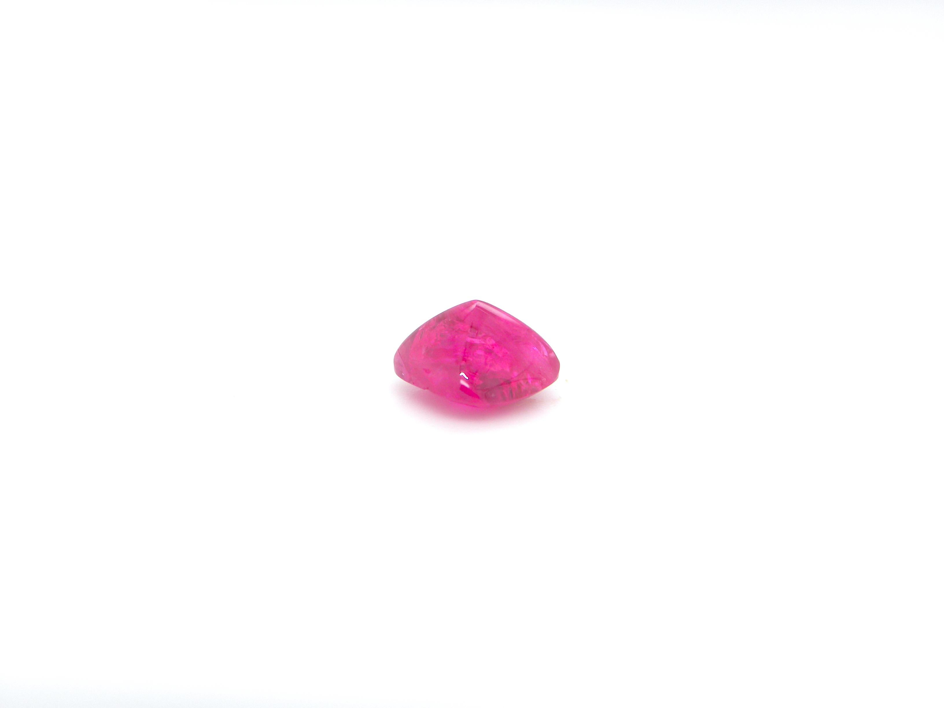 2 Carat Burma No Heat Natural Ruby Sugarloaf:

A gorgeous gem, it is a 2 carat unheated Burmese ruby sugarloaf. Hailing from the historic Mogok mines in Burma, the ruby possesses an intense pinkish red colour saturation, with great lustre and