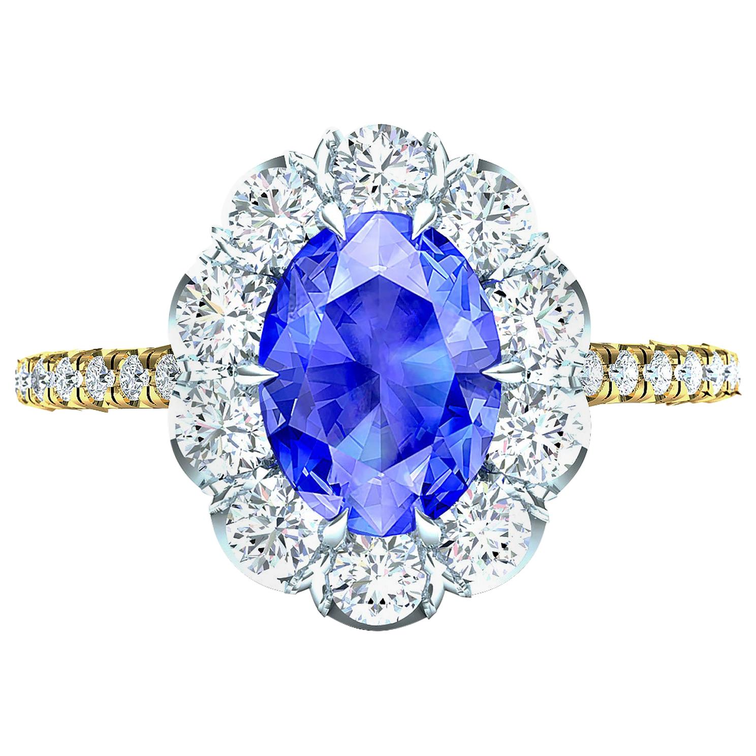 2 Carat Ceylon Blue Sapphire and Diamond white and Yellow Gold Ring