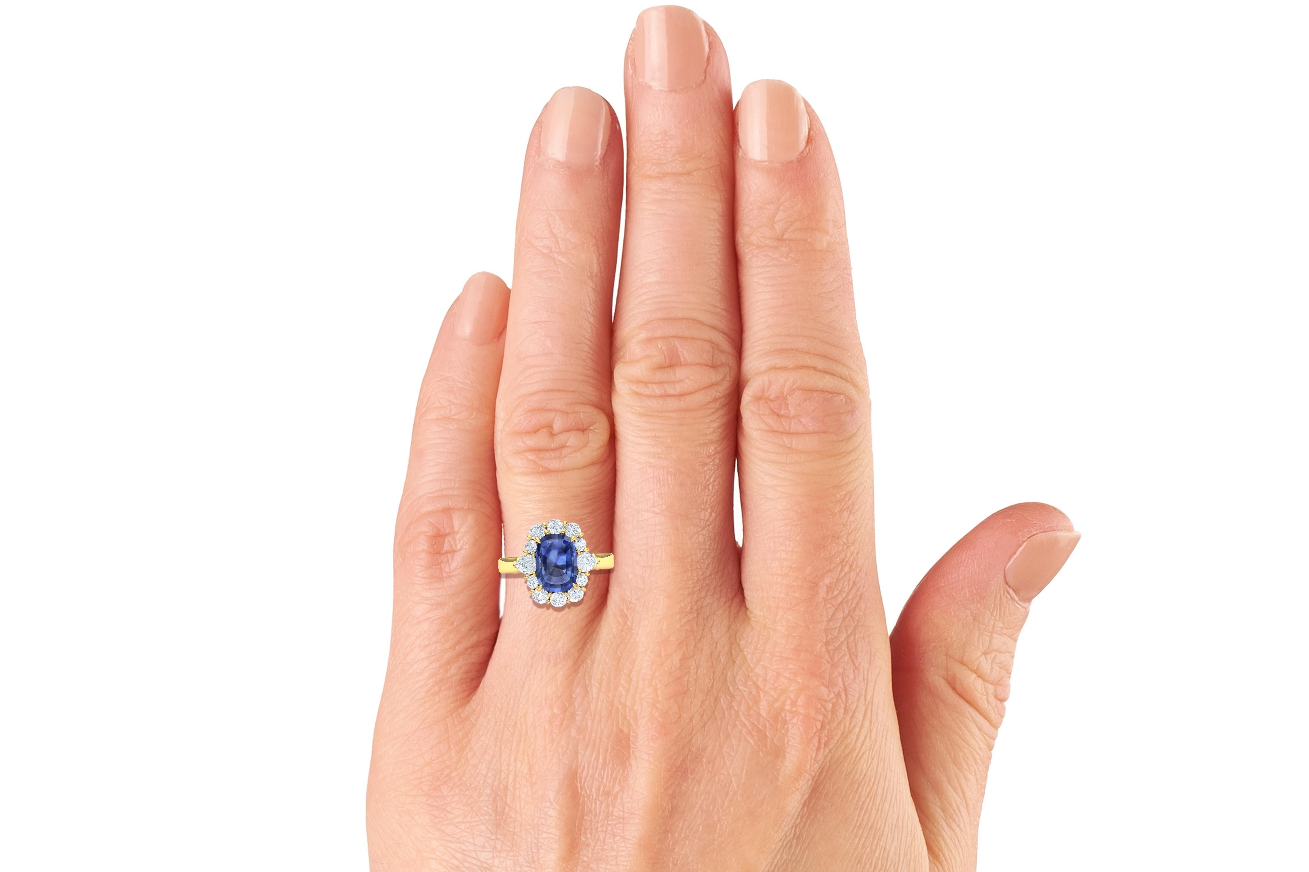 Cushion Cut 2 Carat Ceylon Sapphire Cushion Diamond Cocktail Ring