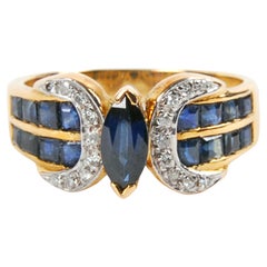 2 Carat Ceylon Sapphire Diamond Cocktail Ring Marquise Cut Sapphire Fashion Ring
