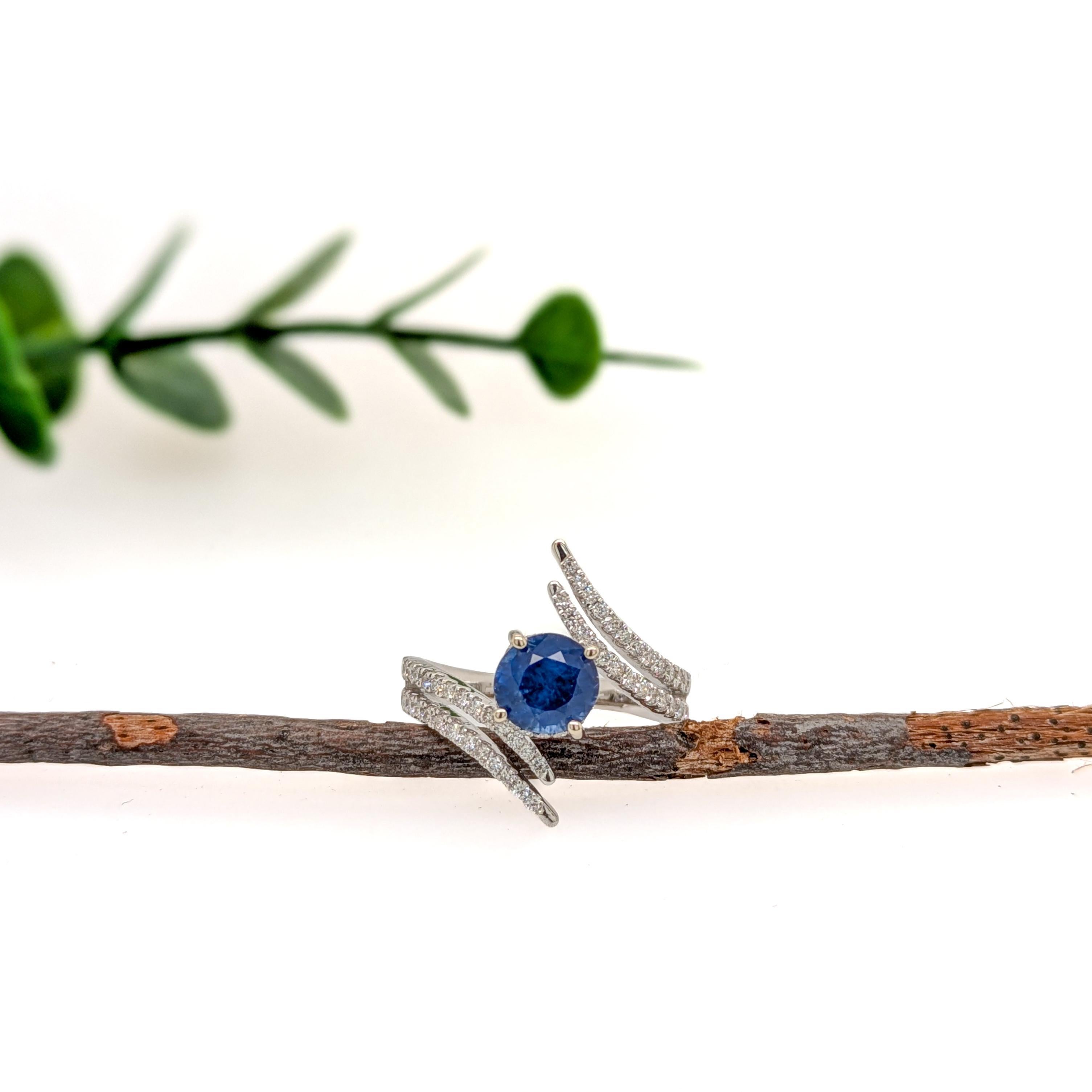 Art Nouveau Anello con zaffiro di Ceylon da 2 carati e diamanti naturali in oro massiccio 14K  RD 7 mm in vendita